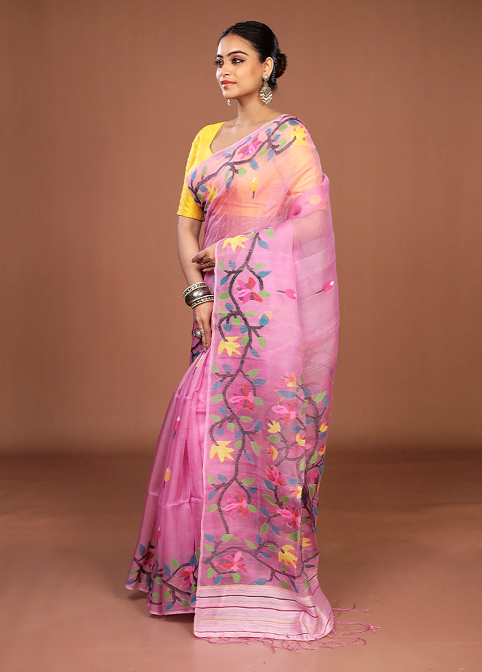 Pink Handloom Matka Pure Silk Saree With Blouse Piece