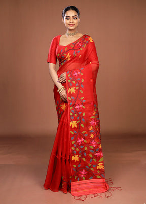 Red Handloom Matka Pure Silk Saree With Blouse Piece