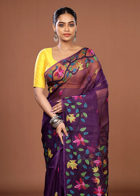 Purple Handloom Matka Pure Silk Saree With Blouse Piece