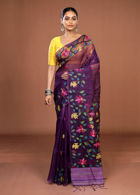 Purple Handloom Matka Pure Silk Saree With Blouse Piece
