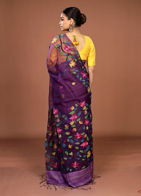 Purple Handloom Matka Pure Silk Saree With Blouse Piece