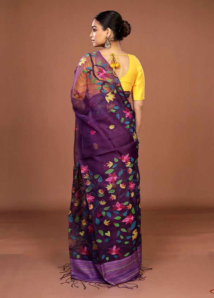 Purple Handloom Matka Pure Silk Saree With Blouse Piece