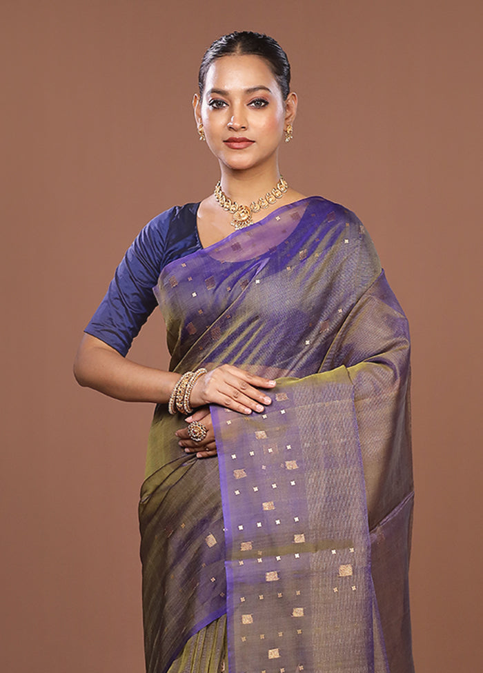 Blue Handloom Matka Pure Silk Saree With Blouse Piece