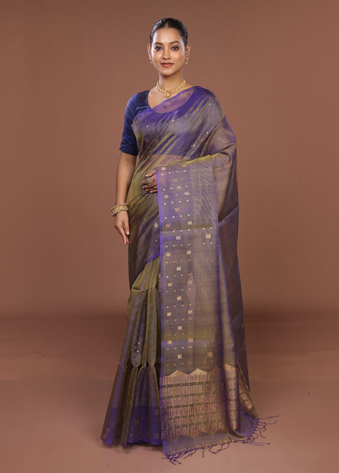 Blue Handloom Matka Pure Silk Saree With Blouse Piece