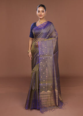 Blue Handloom Matka Pure Silk Saree With Blouse Piece