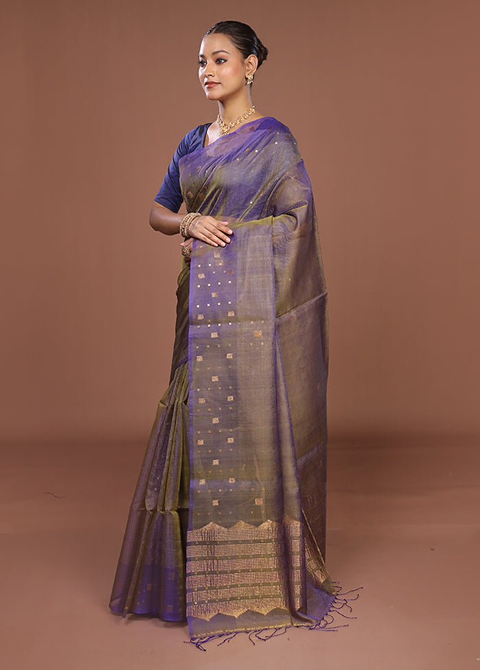 Blue Handloom Matka Pure Silk Saree With Blouse Piece