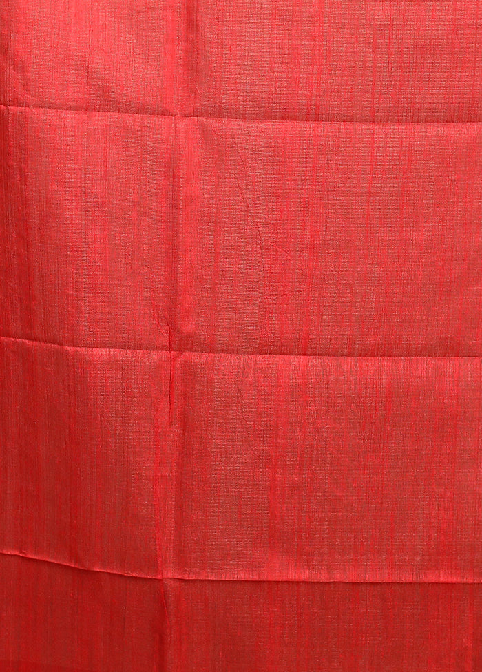 Red Handloom Matka Pure Silk Saree With Blouse Piece