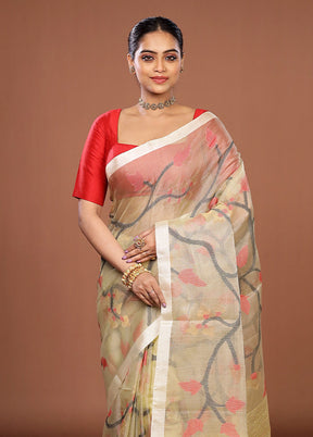Green Handloom Matka Pure Silk Saree With Blouse Piece