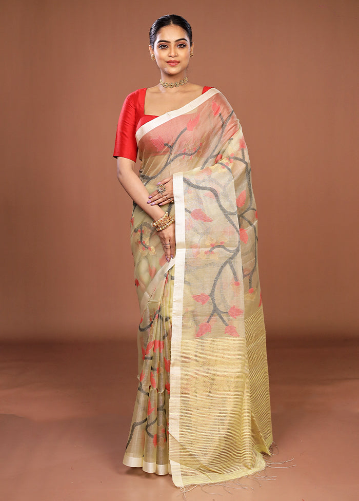 Green Handloom Matka Pure Silk Saree With Blouse Piece