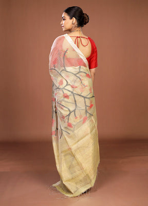 Green Handloom Matka Pure Silk Saree With Blouse Piece