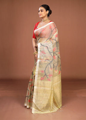Green Handloom Matka Pure Silk Saree With Blouse Piece