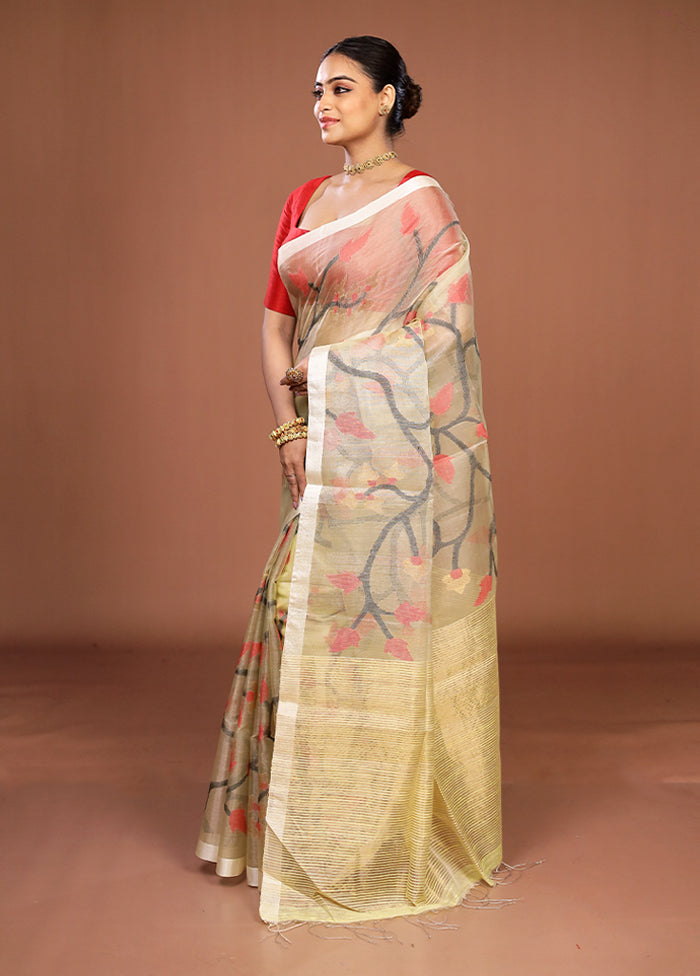 Green Handloom Matka Pure Silk Saree With Blouse Piece