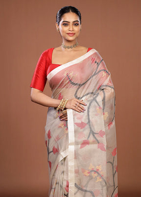 Grey Handloom Matka Pure Silk Saree With Blouse Piece