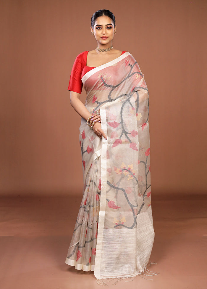 Grey Handloom Matka Pure Silk Saree With Blouse Piece