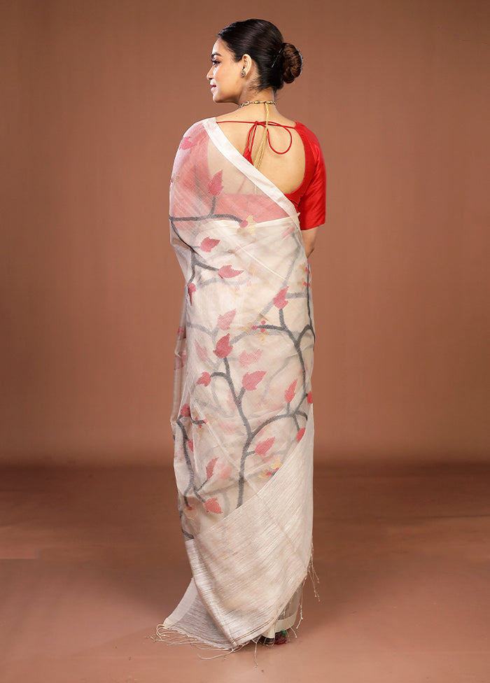 Grey Handloom Matka Pure Silk Saree With Blouse Piece