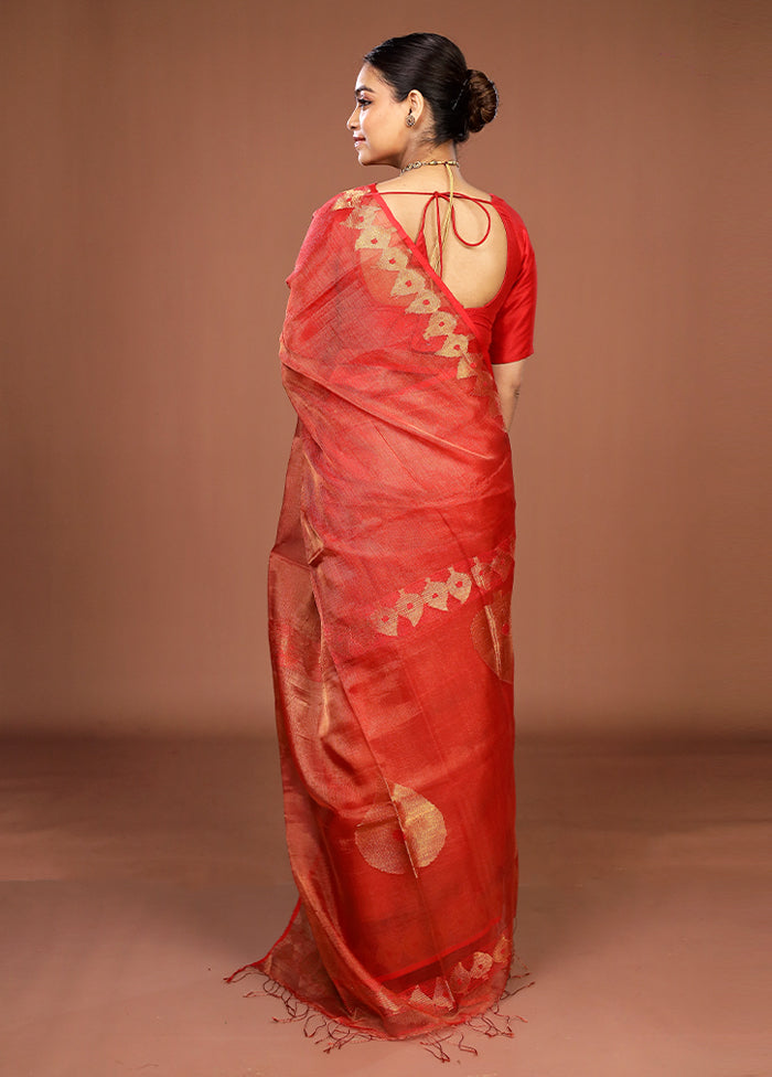 Red Handloom Matka Pure Silk Saree With Blouse Piece