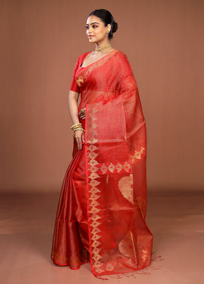Red Handloom Matka Pure Silk Saree With Blouse Piece