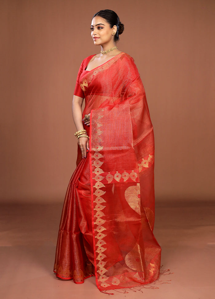 Red Handloom Matka Pure Silk Saree With Blouse Piece