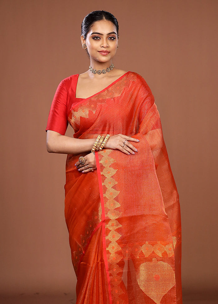 Red Handloom Matka Pure Silk Saree With Blouse Piece