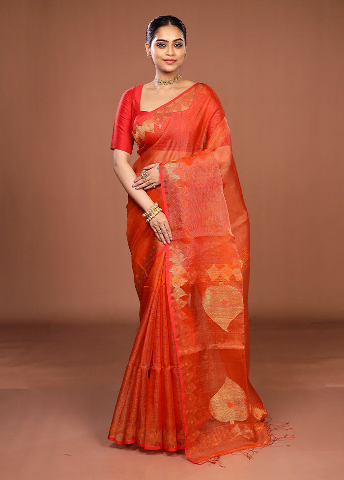 Red Handloom Matka Pure Silk Saree With Blouse Piece