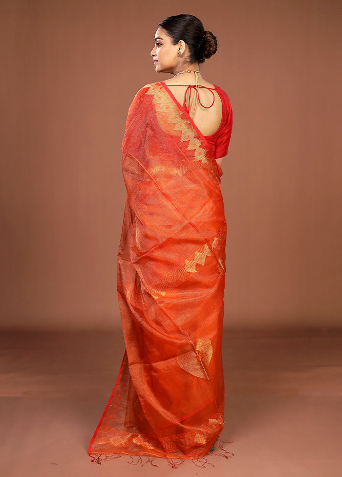 Red Handloom Matka Pure Silk Saree With Blouse Piece