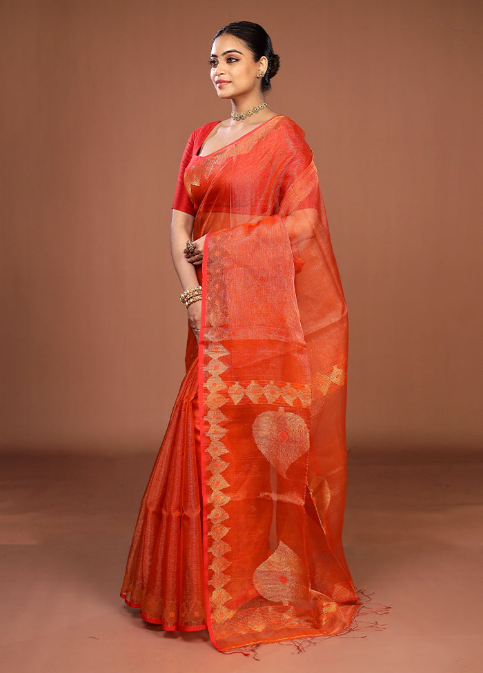 Red Handloom Matka Pure Silk Saree With Blouse Piece