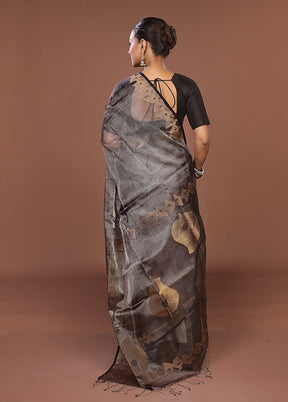 Black Handloom Matka Pure Silk Saree With Blouse Piece