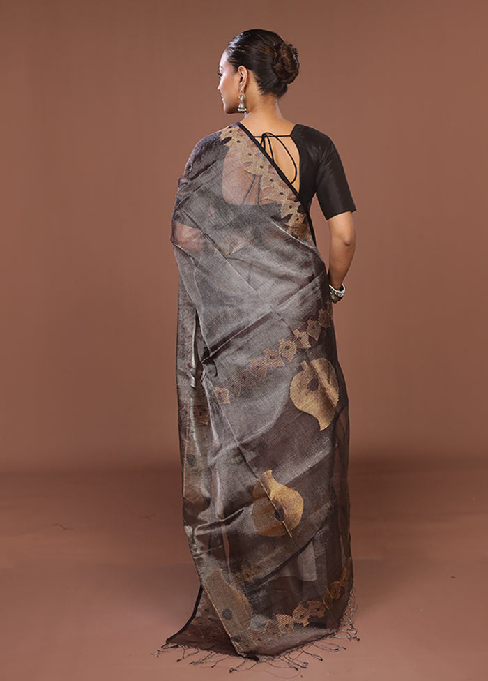 Black Handloom Matka Pure Silk Saree With Blouse Piece