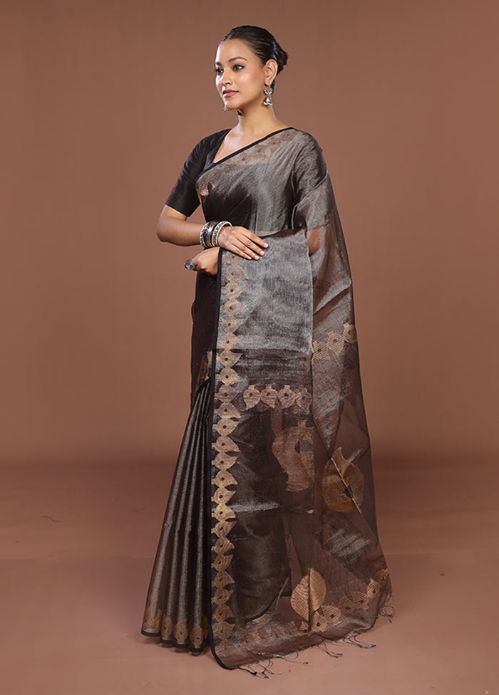 Black Handloom Matka Pure Silk Saree With Blouse Piece