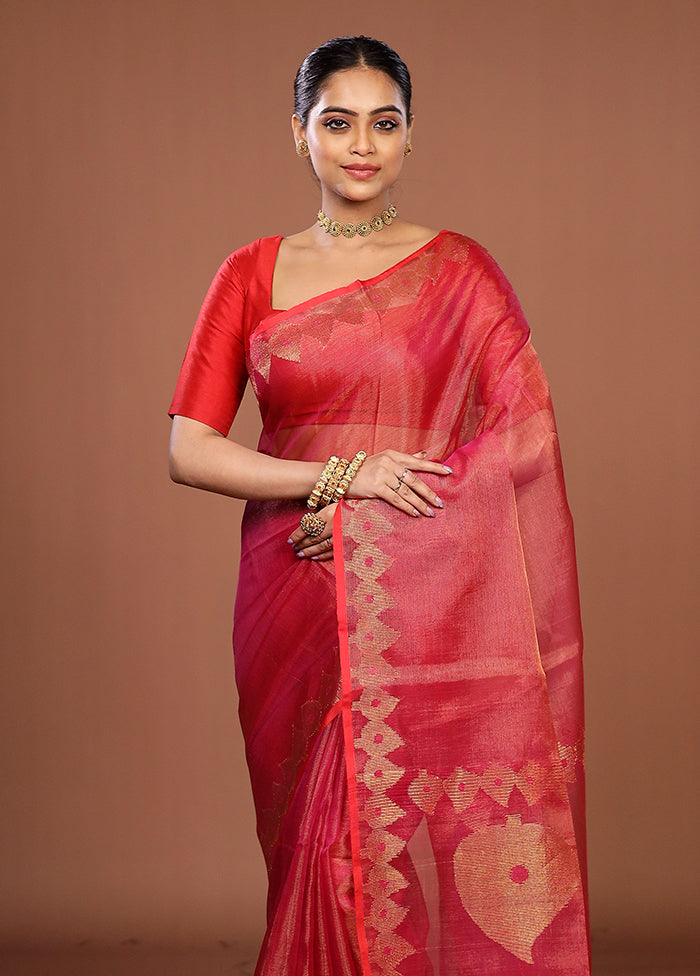 Pink Handloom Matka Pure Silk Saree With Blouse Piece