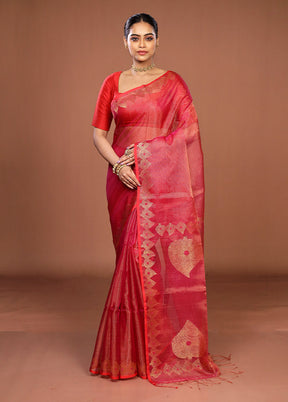 Pink Handloom Matka Pure Silk Saree With Blouse Piece