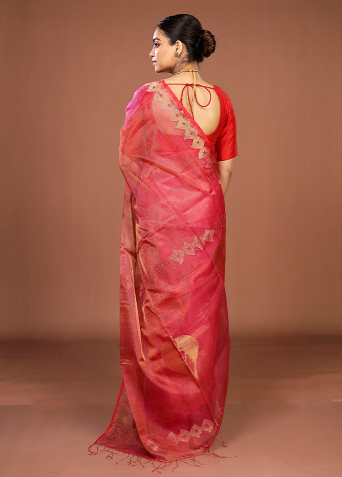 Pink Handloom Matka Pure Silk Saree With Blouse Piece