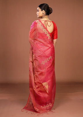 Pink Handloom Matka Pure Silk Saree With Blouse Piece