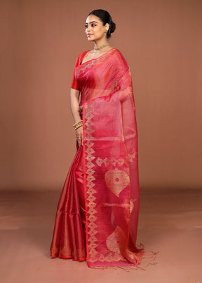 Pink Handloom Matka Pure Silk Saree With Blouse Piece
