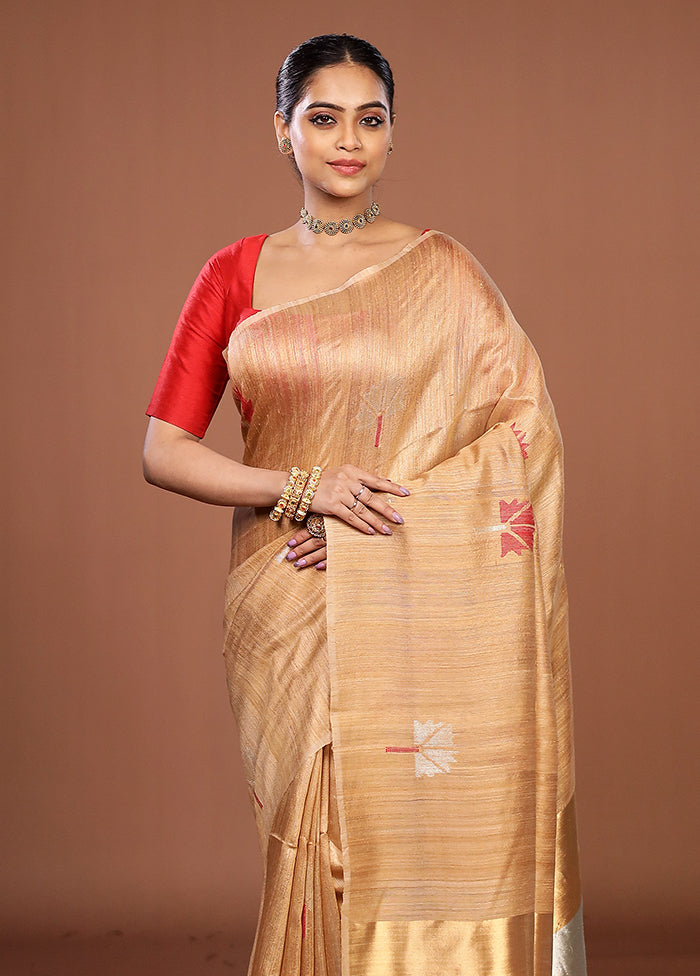 Cream Handloom Matka Pure Silk Saree With Blouse Piece