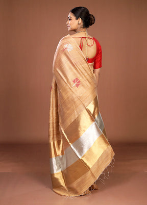 Cream Handloom Matka Pure Silk Saree With Blouse Piece