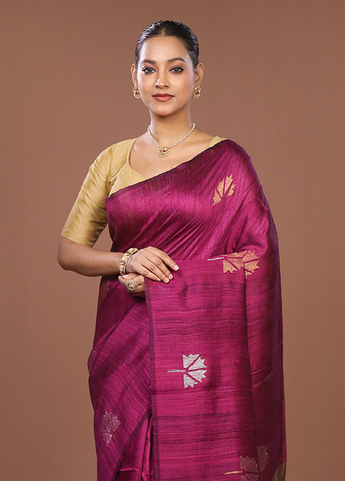 Purple Handloom Matka Pure Silk Saree With Blouse Piece
