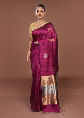 Purple Handloom Matka Pure Silk Saree With Blouse Piece
