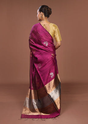 Purple Handloom Matka Pure Silk Saree With Blouse Piece
