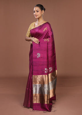 Purple Handloom Matka Pure Silk Saree With Blouse Piece