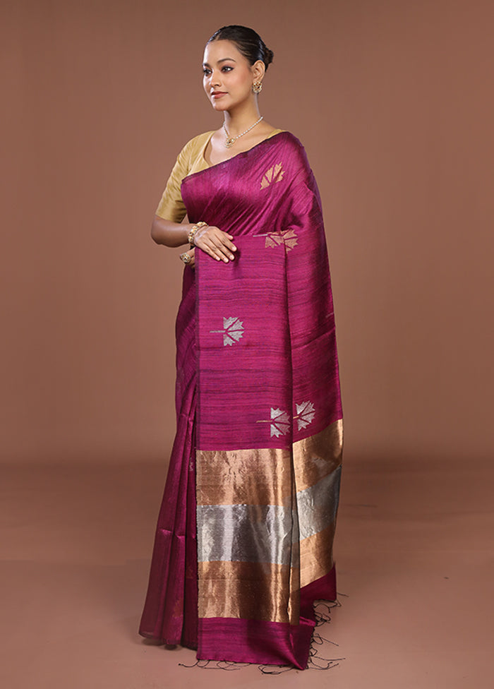 Purple Handloom Matka Pure Silk Saree With Blouse Piece