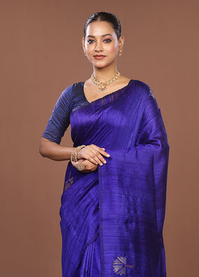 Blue Handloom Matka Pure Silk Saree With Blouse Piece