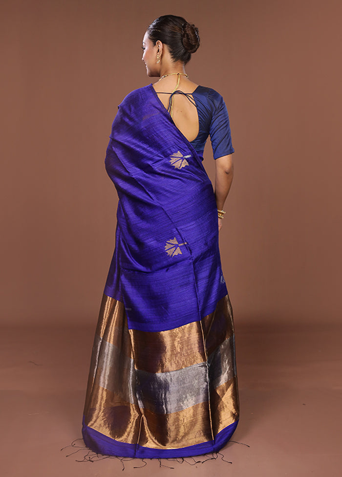 Blue Handloom Matka Pure Silk Saree With Blouse Piece