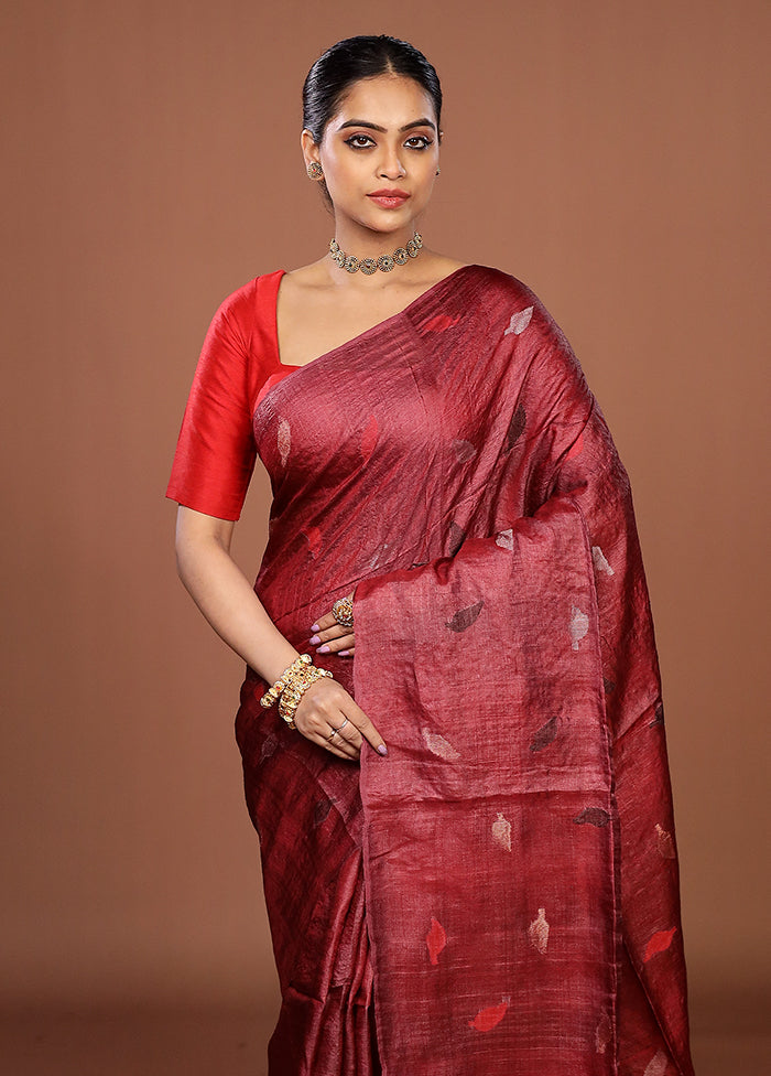 Purple Handloom Tussar Pure Silk Saree With Blouse Piece