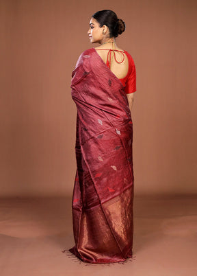 Purple Handloom Tussar Pure Silk Saree With Blouse Piece
