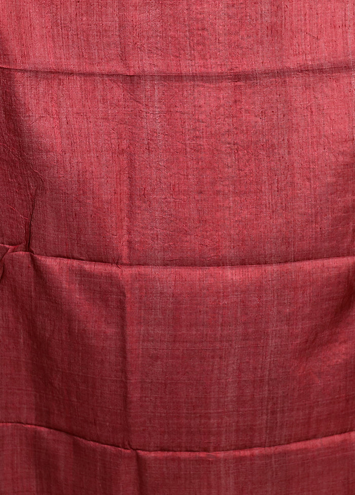 Purple Handloom Tussar Pure Silk Saree With Blouse Piece
