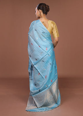 Blue Handloom Tussar Pure Silk Saree With Blouse Piece