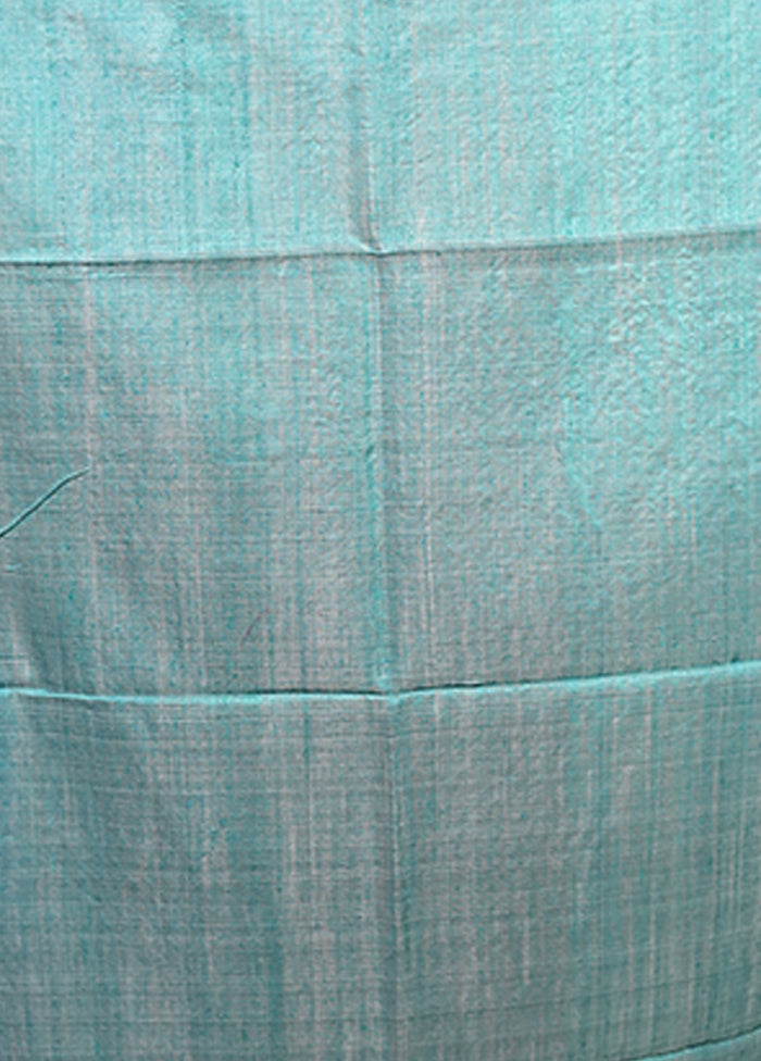 Blue Handloom Tussar Pure Silk Saree With Blouse Piece