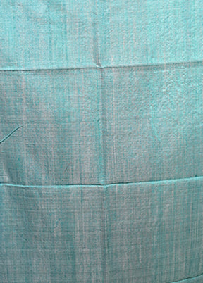 Blue Handloom Tussar Pure Silk Saree With Blouse Piece