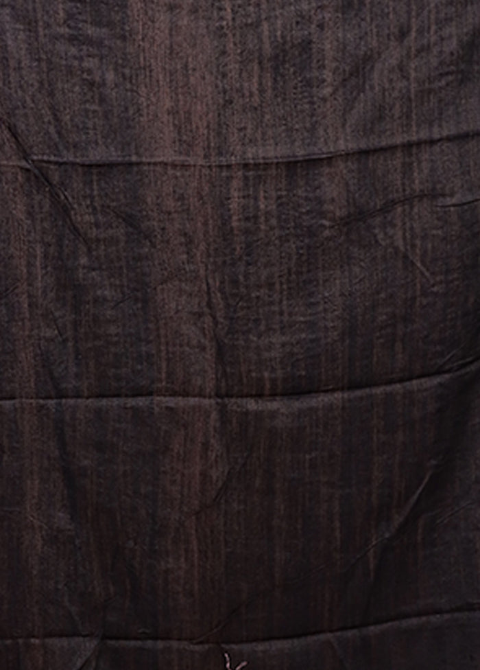 Black Handloom Tussar Pure Silk Saree With Blouse Piece